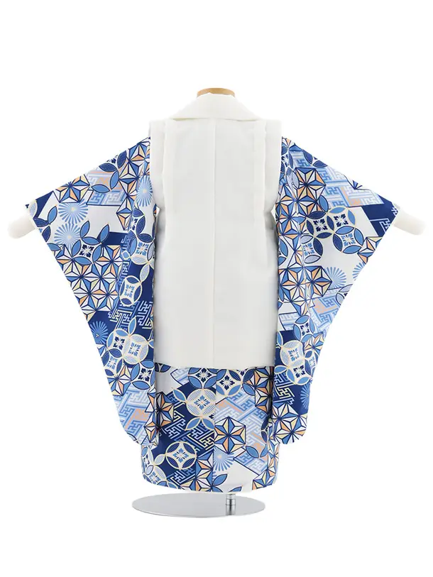 七五三レンタル(3歳男児被布)W583 オフホワイト×白地 七宝変わり柄