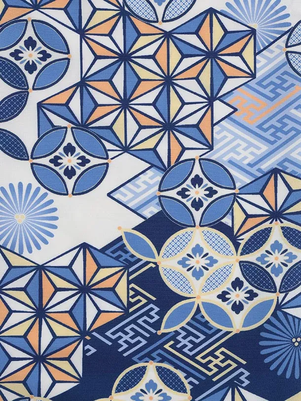 七五三レンタル(3歳男児被布)W583 オフホワイト×白地 七宝変わり柄