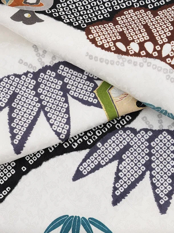 七五三レンタル(3歳男児被布)W584【正絹】黒絞り金コマ×白 吉祥文様