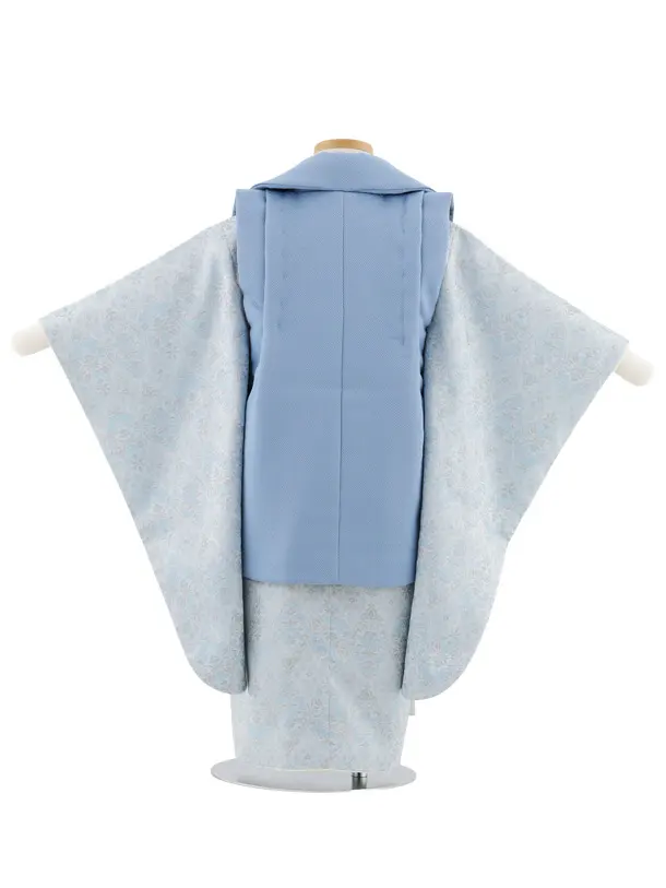 七五三レンタル(3歳男児被布)W592 水色×ブルーグレー ダマスク柄