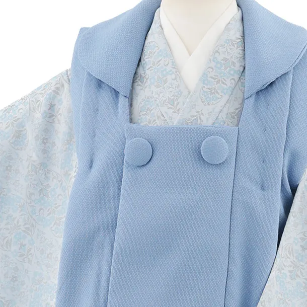 七五三レンタル(3歳男児被布)W592 水色×ブルーグレー ダマスク柄