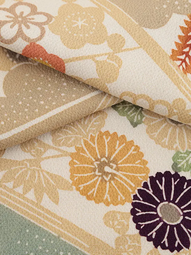 七五三(3歳)W595  (正絹)グレー松×栗山工房 和染紅型 ベージュ雲取花