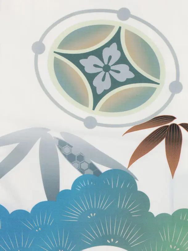 かんたん七五三(3歳男袴)W596 白地松に亀甲鷹×ベージュグリーン