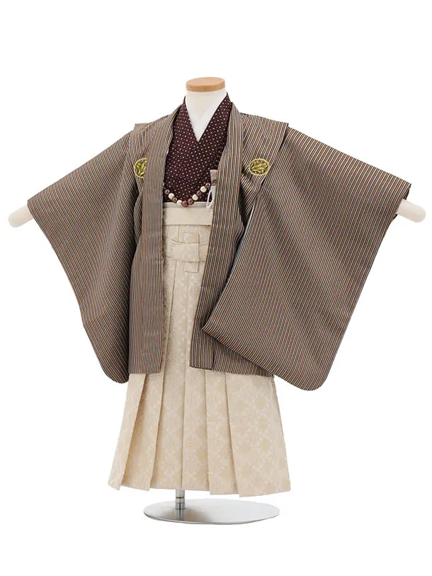 かんたん七五三(3歳男袴)W597 ブラウン紋付×ベージュゴールド