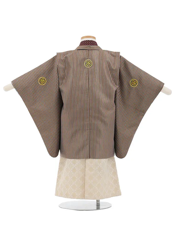 かんたん七五三(3歳男袴)W597 ブラウン紋付×ベージュゴールド