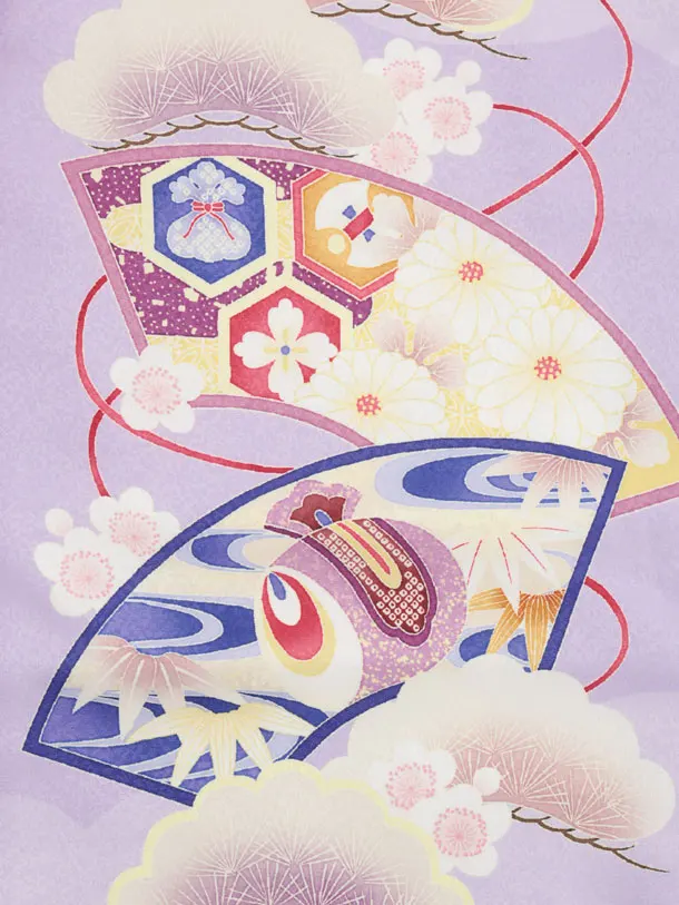 かんたん七五三(3歳男袴)W599 紫 扇絵に鷹×ベージュゴールド