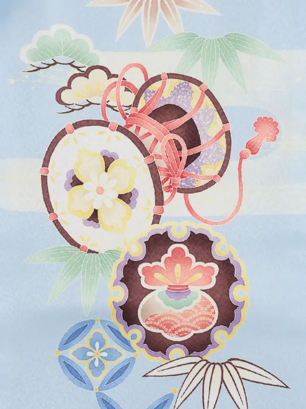 かんたん七五三(3歳男袴)W601 水色 吉祥文様兜×ベージュゴールド