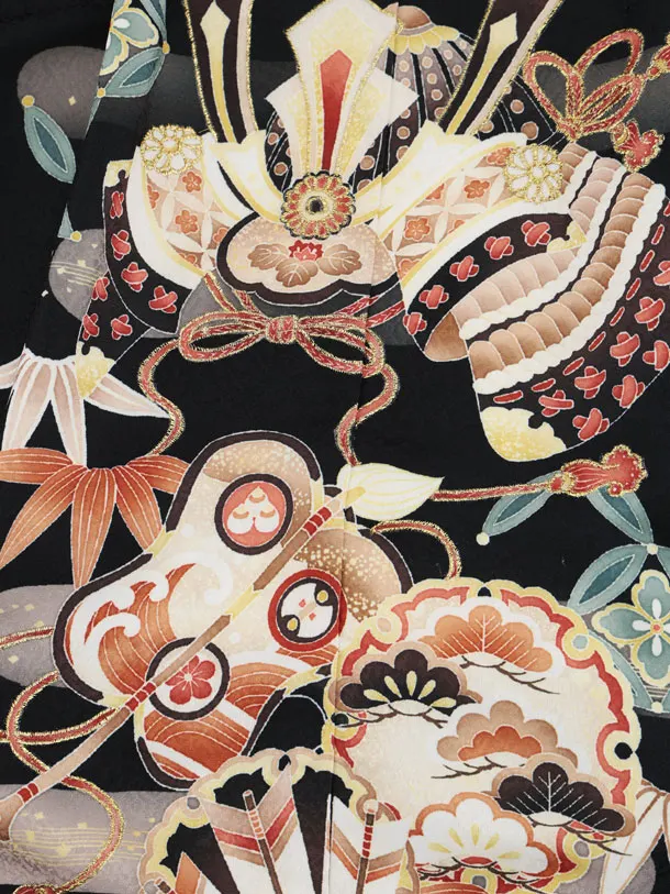 かんたん七五三(3歳男袴)W602 黒 吉祥文様兜×ベージュゴールド