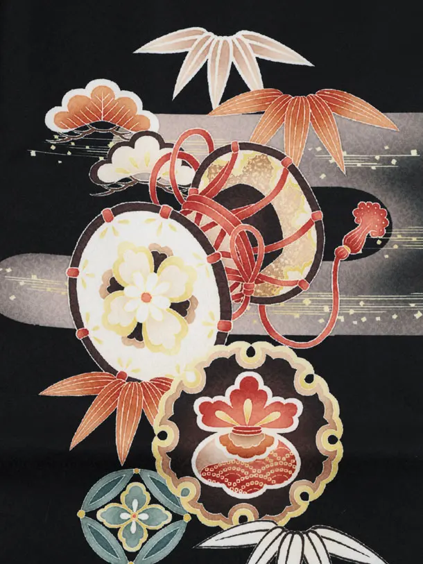 かんたん七五三(3歳男袴)W602 黒 吉祥文様兜×ベージュゴールド