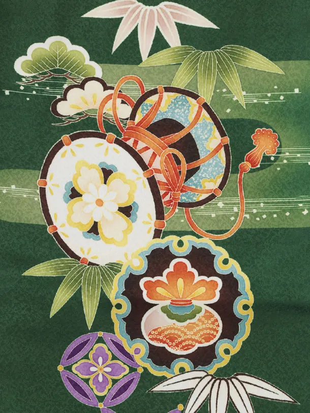 かんたん七五三(3歳男袴)W603 緑 吉祥文様兜×ベージュゴールド