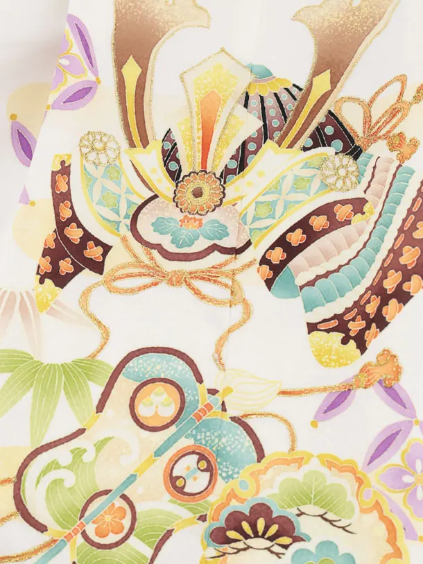 かんたん七五三(3歳男袴)W604 白 吉祥文様兜×ベージュ黒