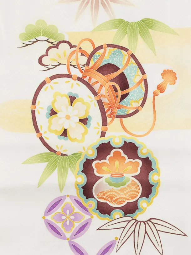 かんたん七五三(3歳男袴)W604 白 吉祥文様兜×ベージュ黒