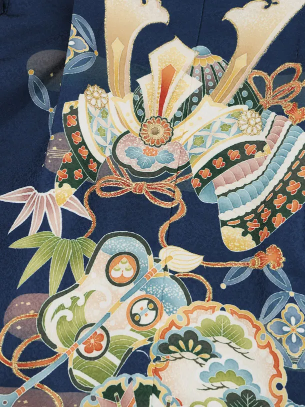 かんたん七五三(3歳男袴)W607 紺 吉祥文様兜×ベージュシルバー