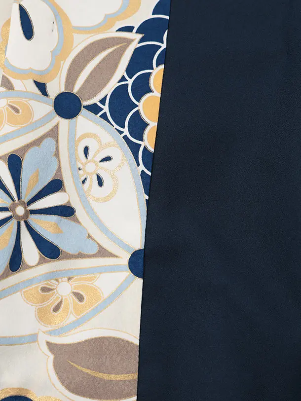 かんたん(3.4歳男児袴)W616 薄ベージュ 菊椿 片身替り×ベージュラメ