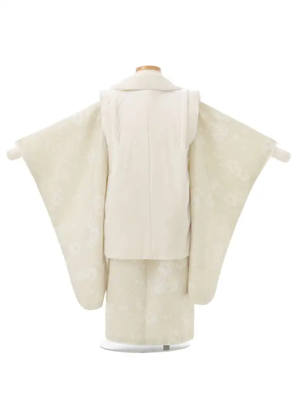 七五三レンタル(3歳男児被布)W647 オフ白 ベルベット×うすベージュ 小花