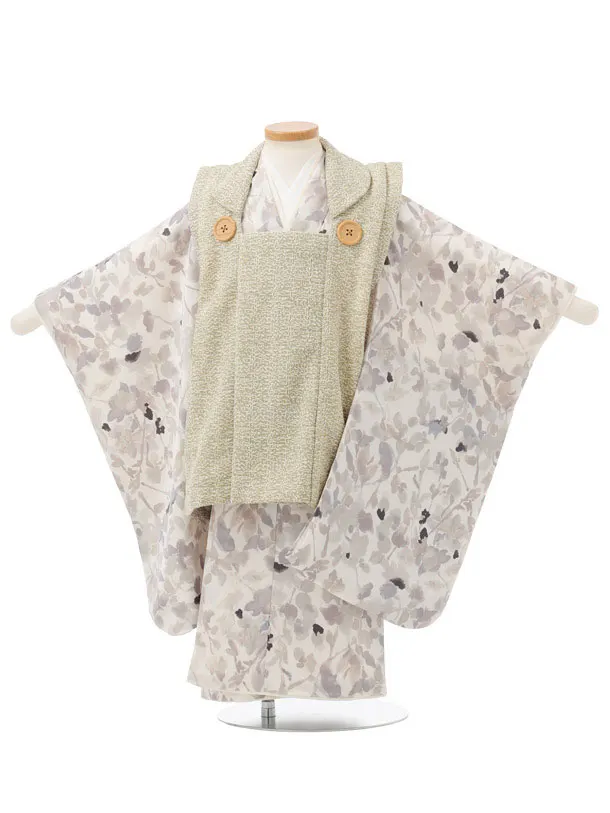 七五三レンタル(3歳男児被布)W662 花わらべ 薄グリーン × 白地ぼかし花