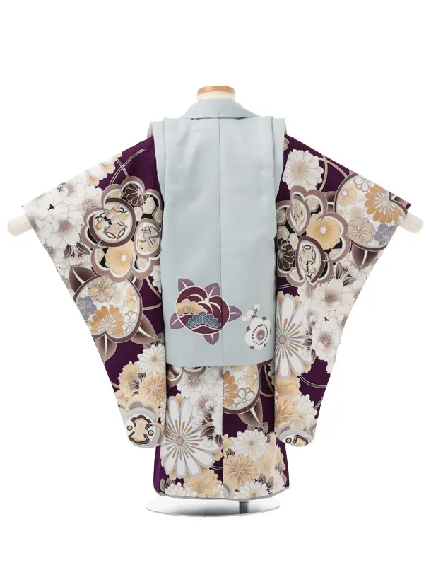 七五三レンタル(3歳男児被布)W679 水色 × パープル 橘 桜