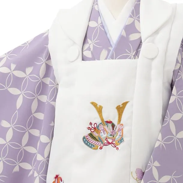 七五三レンタル(3歳男児被布)W715 白地刺繍兜 × 紫地七宝