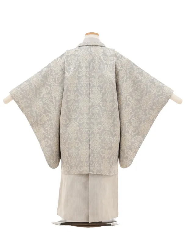 七五三レンタル(5歳男袴)X631 ぷちぷり グレー ダマスク柄×グレー