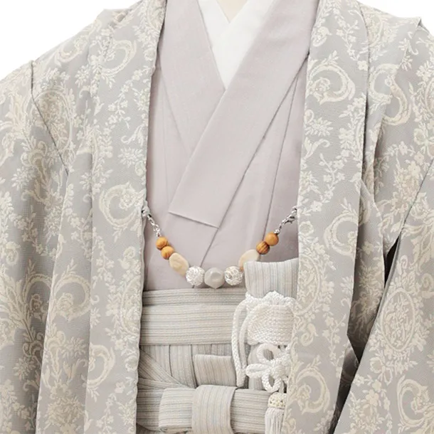 七五三レンタル(5歳男袴)X631 ぷちぷり グレー ダマスク柄×グレー