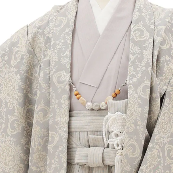 七五三レンタル(5歳男袴)X631 ぷちぷり グレー ダマスク柄×グレー