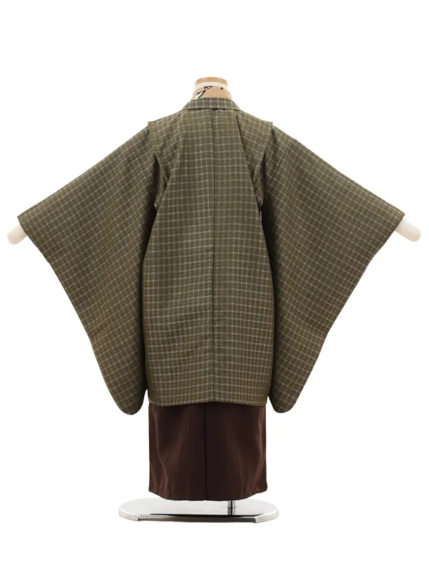 七五三レンタル(5歳男袴)X639 花わらべ グリーンチェック×ブラウン