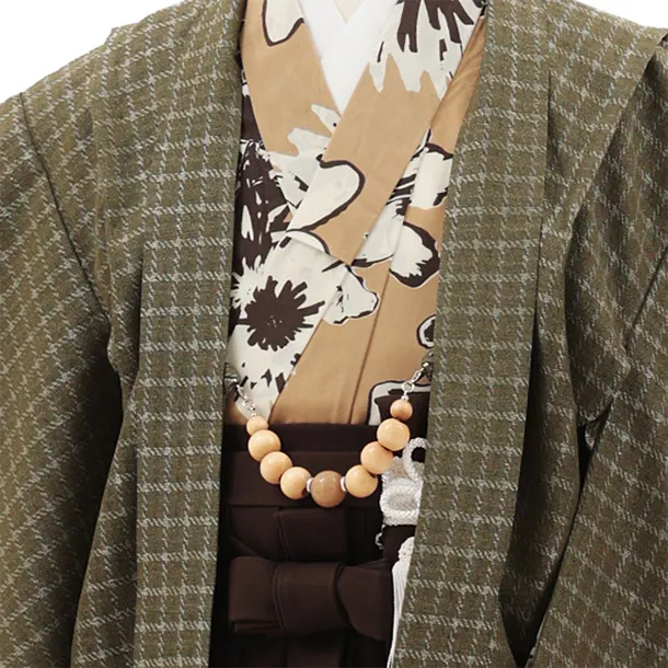 七五三レンタル(5歳男袴)X639 花わらべ グリーンチェック×ブラウン