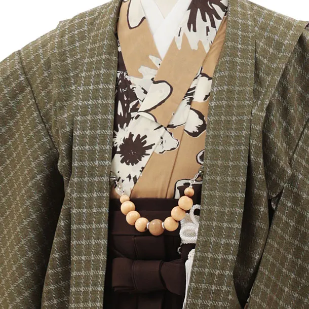 七五三レンタル(5歳男袴)X639 花わらべ グリーンチェック×ブラウン