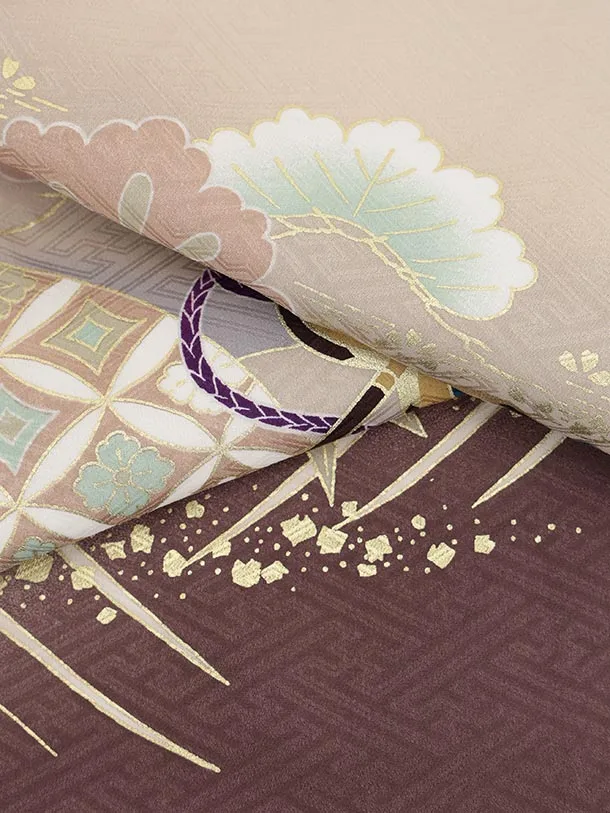 七五三(5歳男袴)X652【正絹】ベージュ 波に兜×白菱