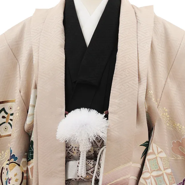 七五三(5歳男袴)X652【正絹】ベージュ 波に兜×白菱