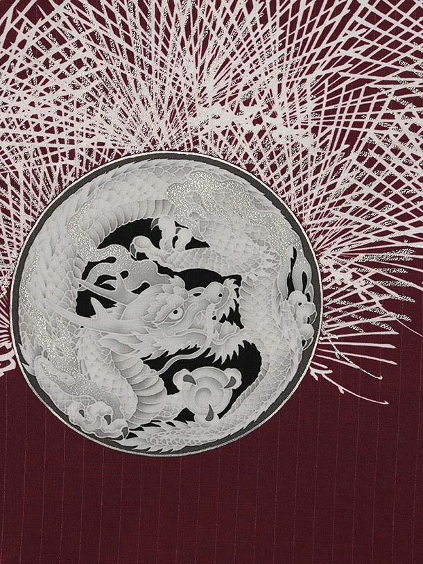 かんたん七五三(5歳男袴)X662 JAPAN STYLE ボルドー針松に鷹×黒