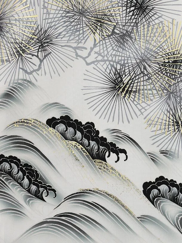 かんたん七五三(5歳男袴)X669 京舞 白地松丸紋に鷹×黒ストライプ