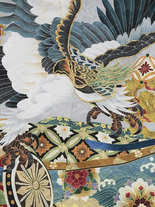 かんたん七五三(5歳男袴)X683 紺 熨斗に鷹×アイボリー