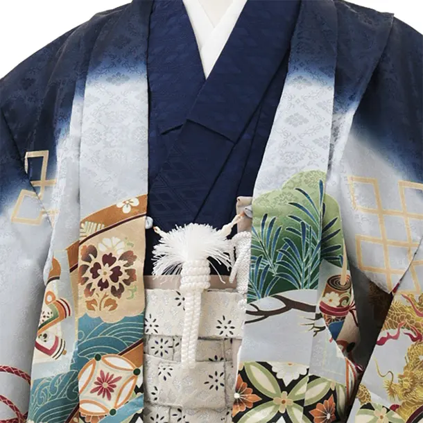 かんたん七五三(5歳男袴)X683 紺 熨斗に鷹×アイボリー