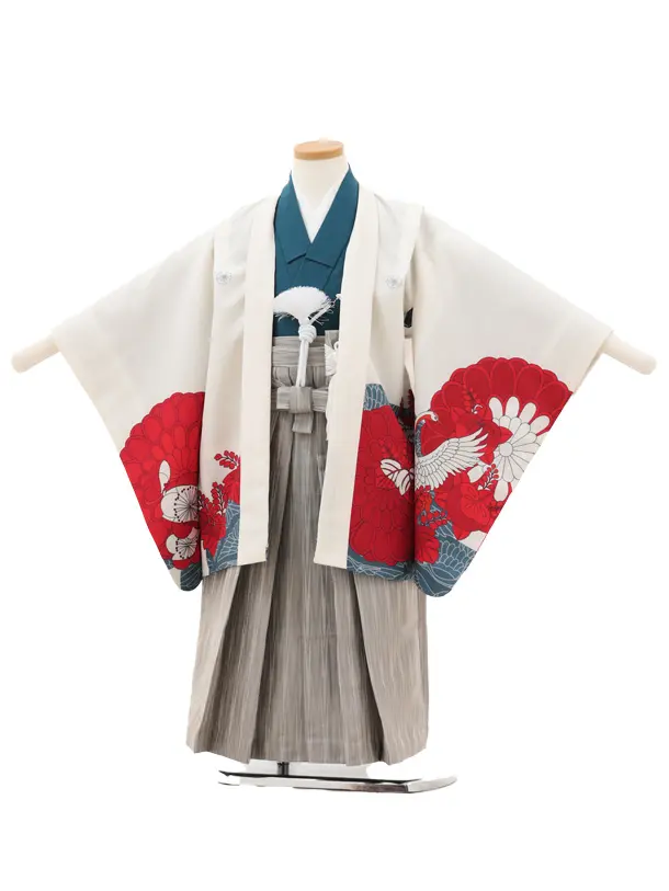 七五三レンタル(5歳男袴)X687 アイボリー桐鶴×ベージュ
