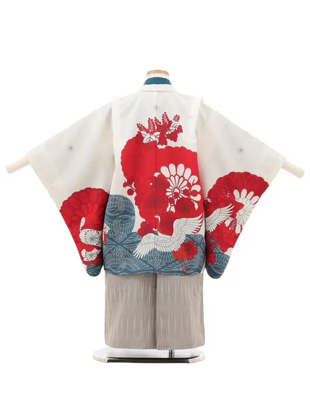 七五三レンタル(5歳男袴)X687 アイボリー桐鶴×ベージュ