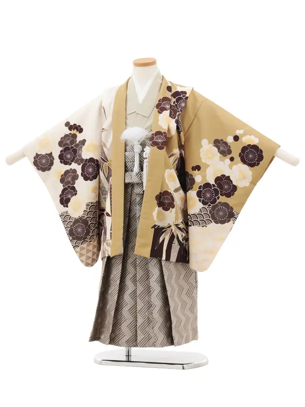 七五三レンタル(5歳男袴)X692 からしクリーム梅×ベージュ