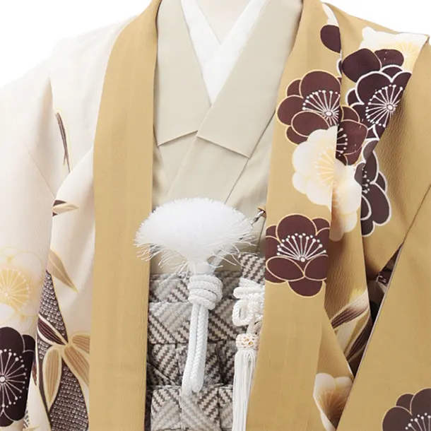 七五三レンタル(5歳男袴)X692 からしクリーム梅×ベージュ