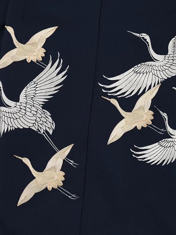 七五三レンタル(5歳男袴)X694 紺金コマ刺繍鶴×白紺ぼかし