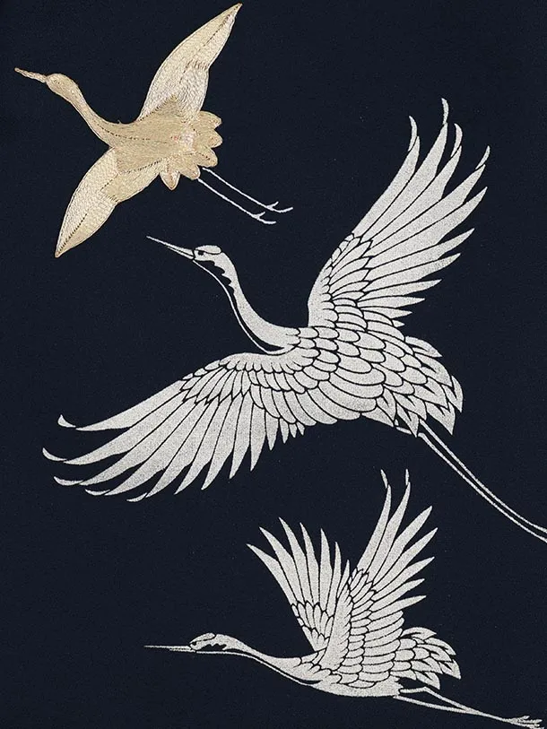 七五三レンタル(5歳男袴)X694 紺金コマ刺繍鶴×白紺ぼかし