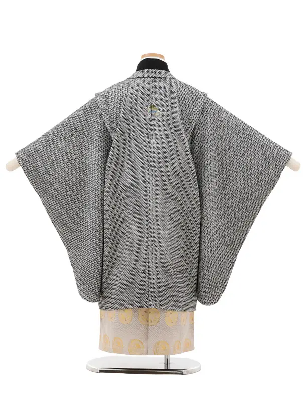 七五三(5歳男袴)X713【高級正絹】黒地絞り刺繍紋×ベージュ丸紋