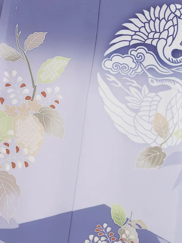 かんたん七五三(5歳男袴)X735 パープルぼかし 鶴文×黒グレー