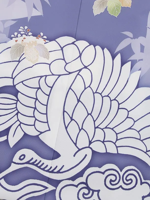 かんたん七五三(5歳男袴)X735 パープルぼかし 鶴文×黒グレー