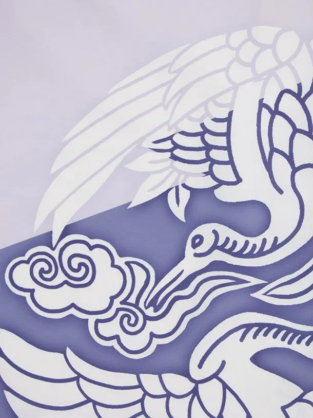 かんたん七五三(5歳男袴)X735 パープルぼかし 鶴文×黒グレー