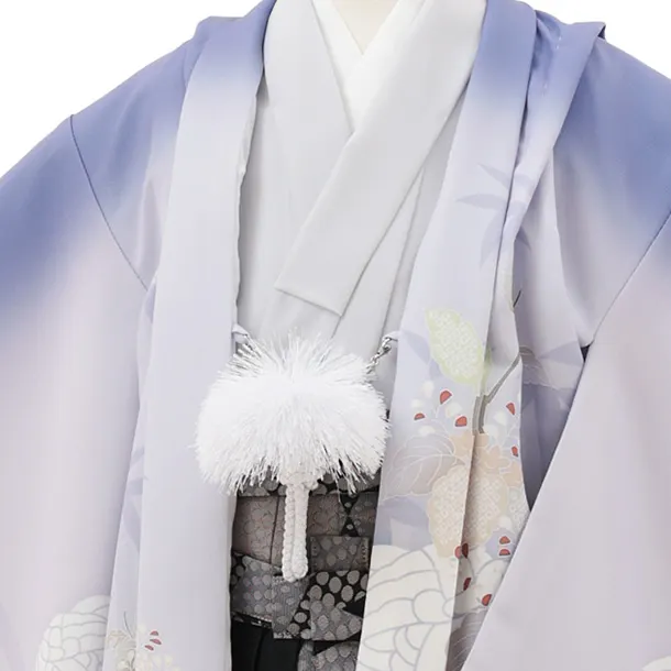 かんたん七五三(5歳男袴)X735 パープルぼかし 鶴文×黒グレー