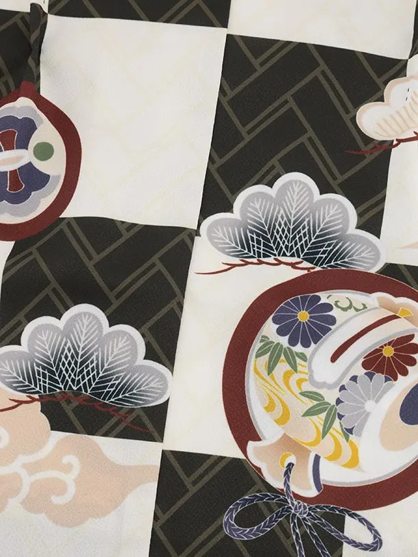 かんたん七五三(5歳男袴)X749 グリーン市松丸紋×モスグリーン