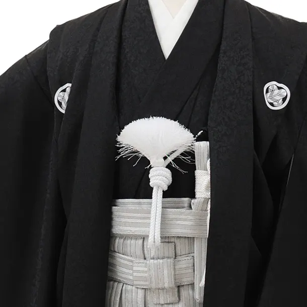 かんたん七五三(5歳男袴)X760 黒紋付×シルバーぼかし縞