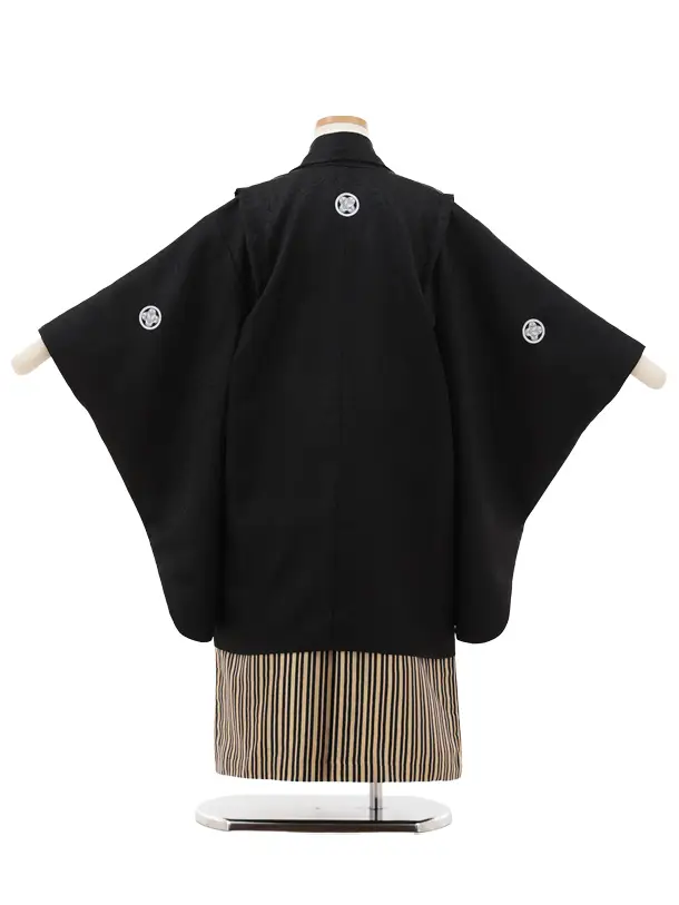 かんたん七五三(5歳男袴)X761 黒紋付×ゴールドぼかし縞