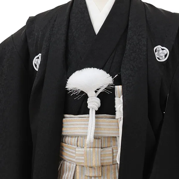 かんたん七五三(5歳男袴)X761 黒紋付×ゴールドぼかし縞