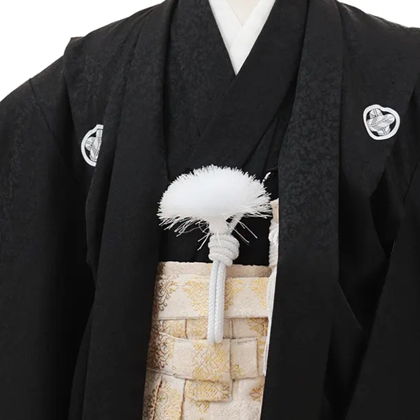 かんたん七五三(5歳男袴)X763 黒紋付×ベージュゴールド菱